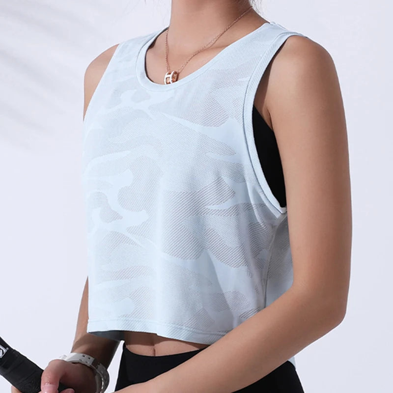 Women’s Camouflage Running Vest – Breathable Crop Top