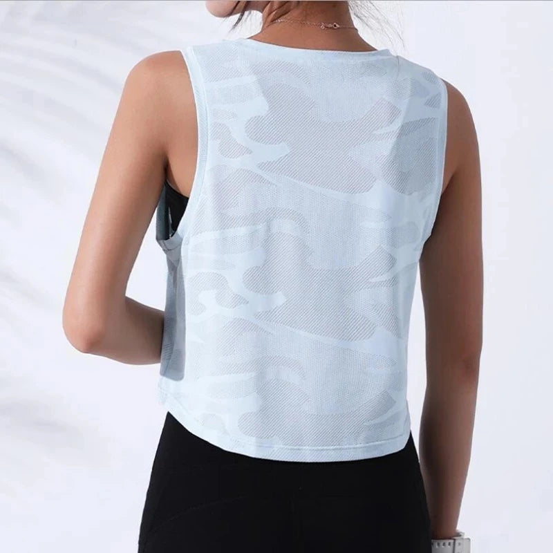 Women’s Camouflage Running Vest – Breathable Crop Top