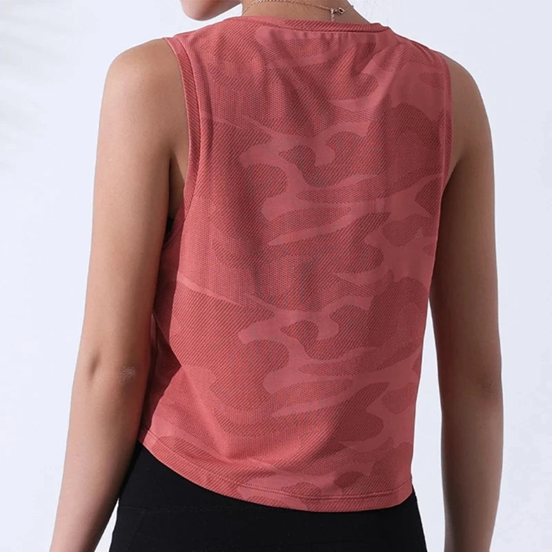 Women’s Camouflage Running Vest – Breathable Crop Top