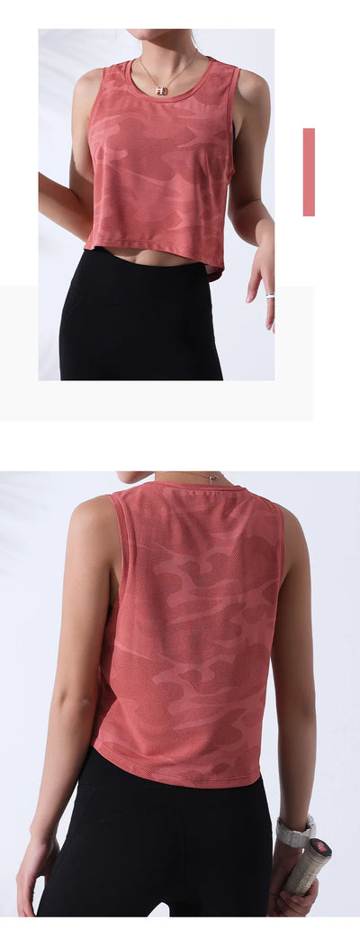 Women’s Camouflage Running Vest – Breathable Crop Top