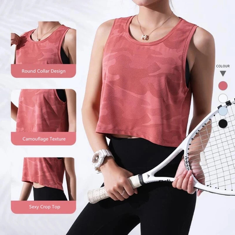 Women’s Camouflage Running Vest – Breathable Crop Top