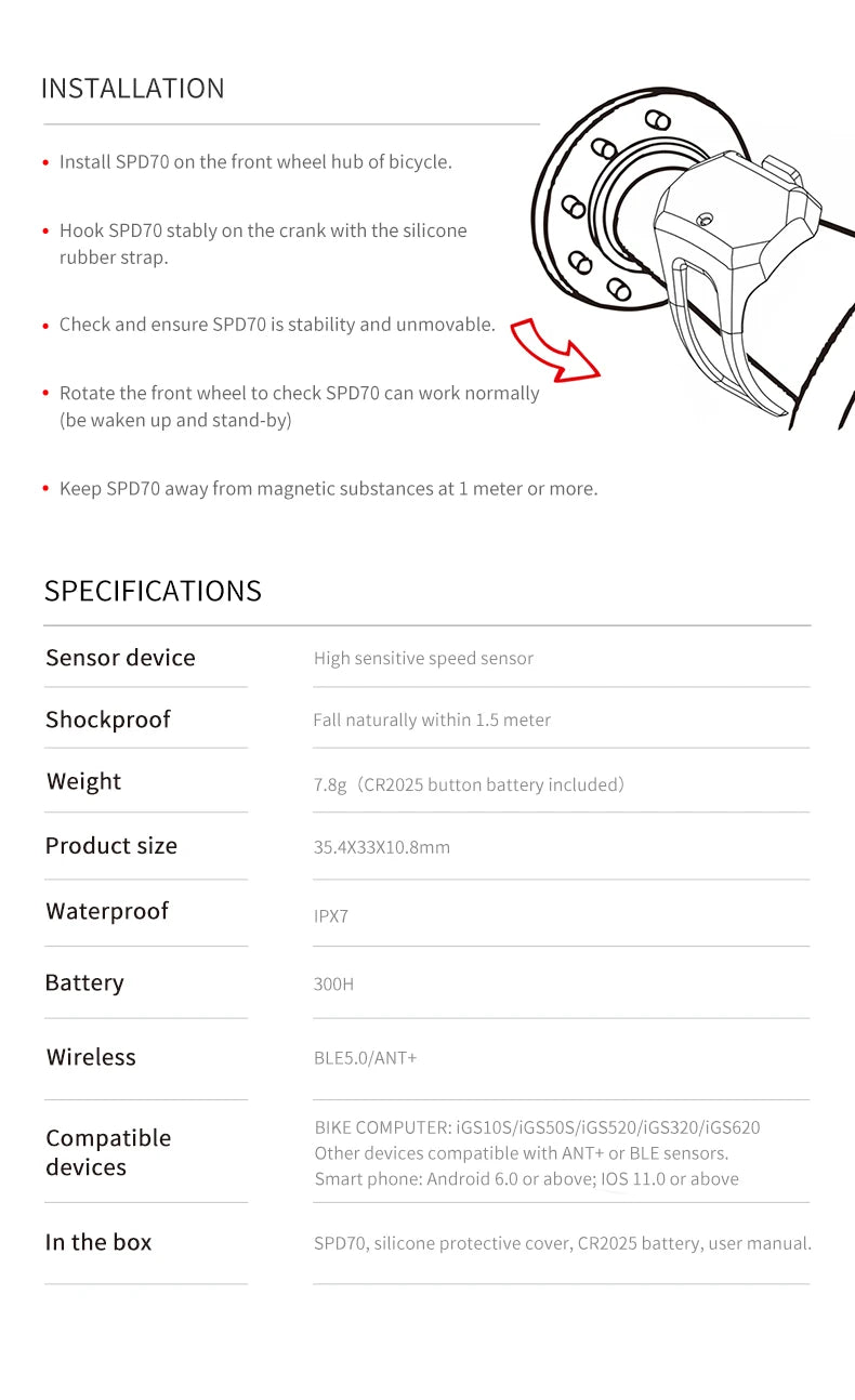 IGPSPORT SPD70 CAD70 Dual-Mode Bike Speed & Cadence Sensor