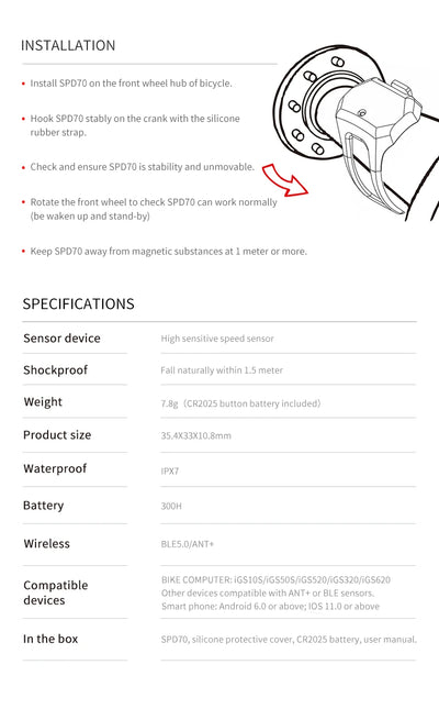 IGPSPORT SPD70 CAD70 Dual-Mode Bike Speed & Cadence Sensor