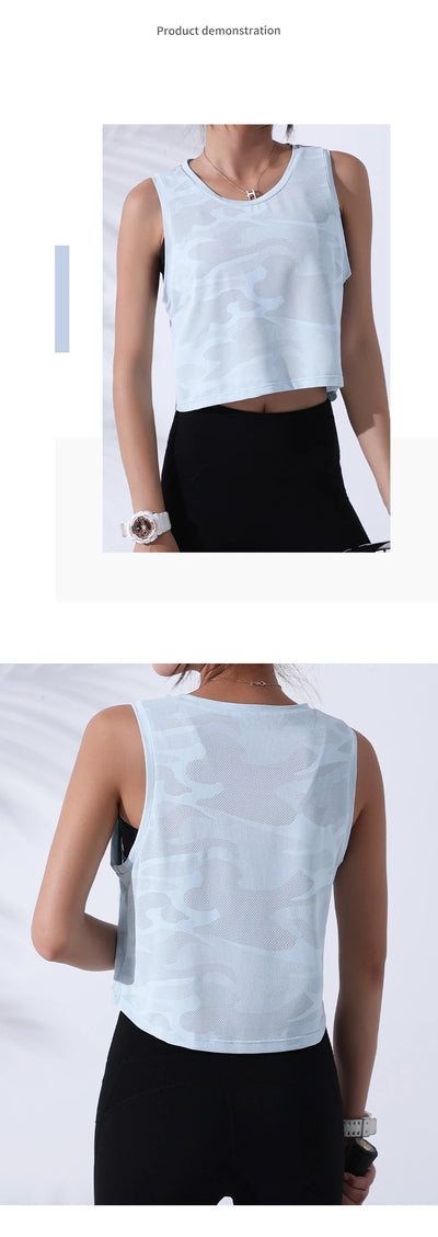 Women’s Camouflage Running Vest – Breathable Crop Top