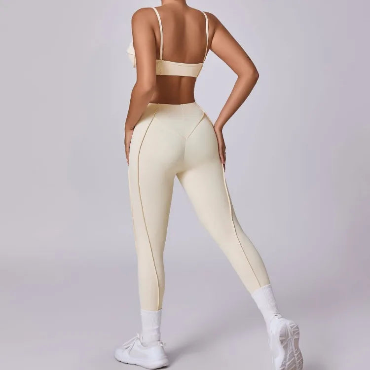 Seamless Yoga Set with High-Waist Leggings & Backless Bra
