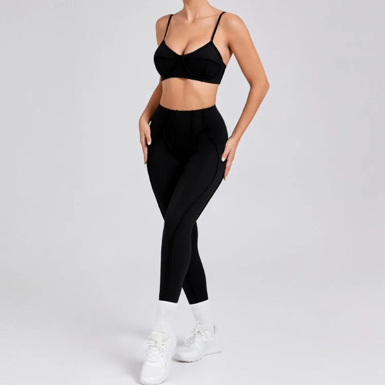 Seamless Yoga Set with High-Waist Leggings & Backless Bra