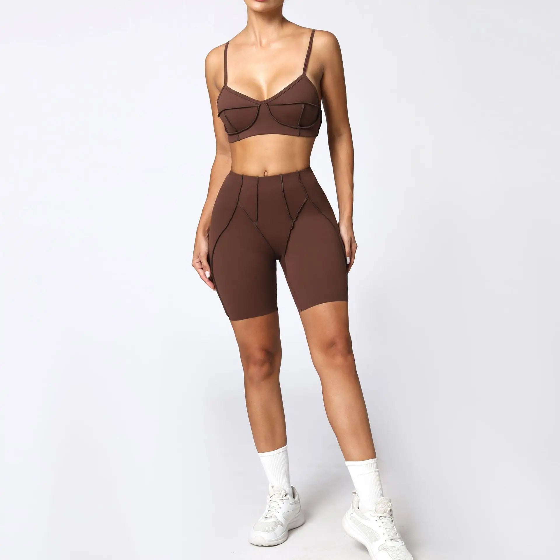 Seamless Yoga Set with High-Waist Leggings & Backless Bra