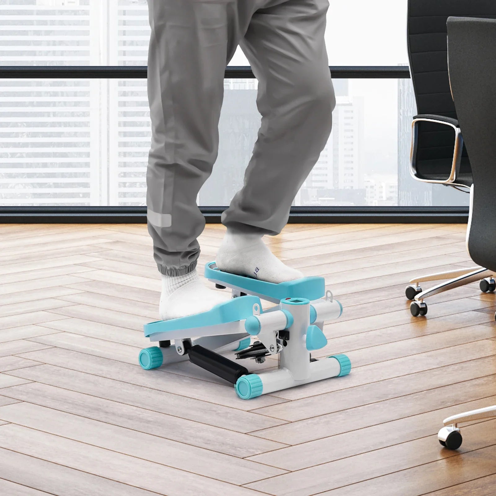 Portable Fitness Stepper with Resistance Bands – Blue