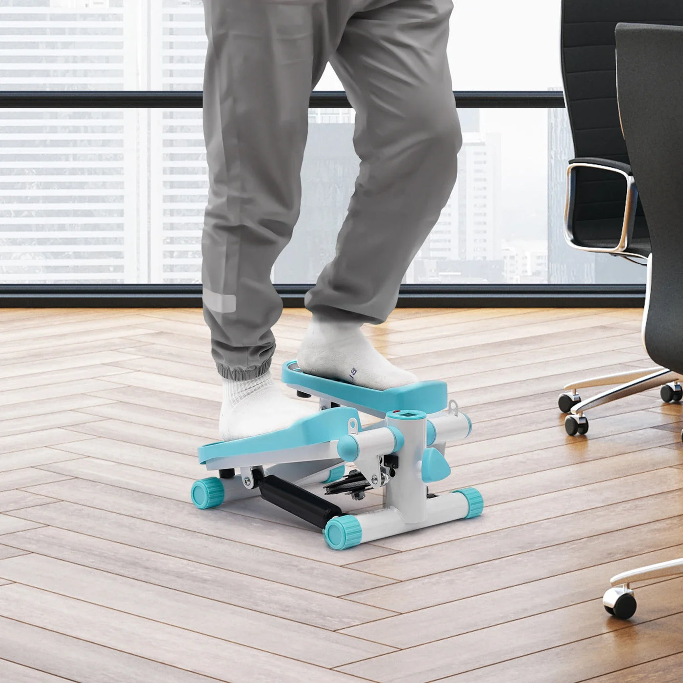 Portable Fitness Stepper with Resistance Bands – Blue