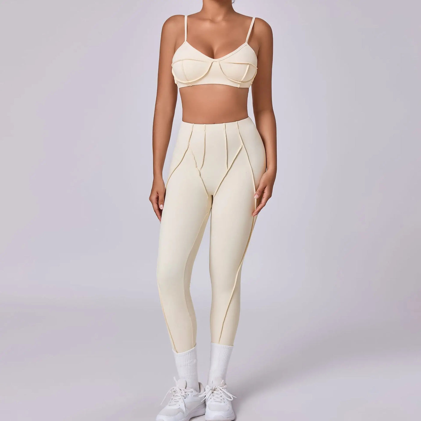 Seamless Yoga Set with High-Waist Leggings & Backless Bra