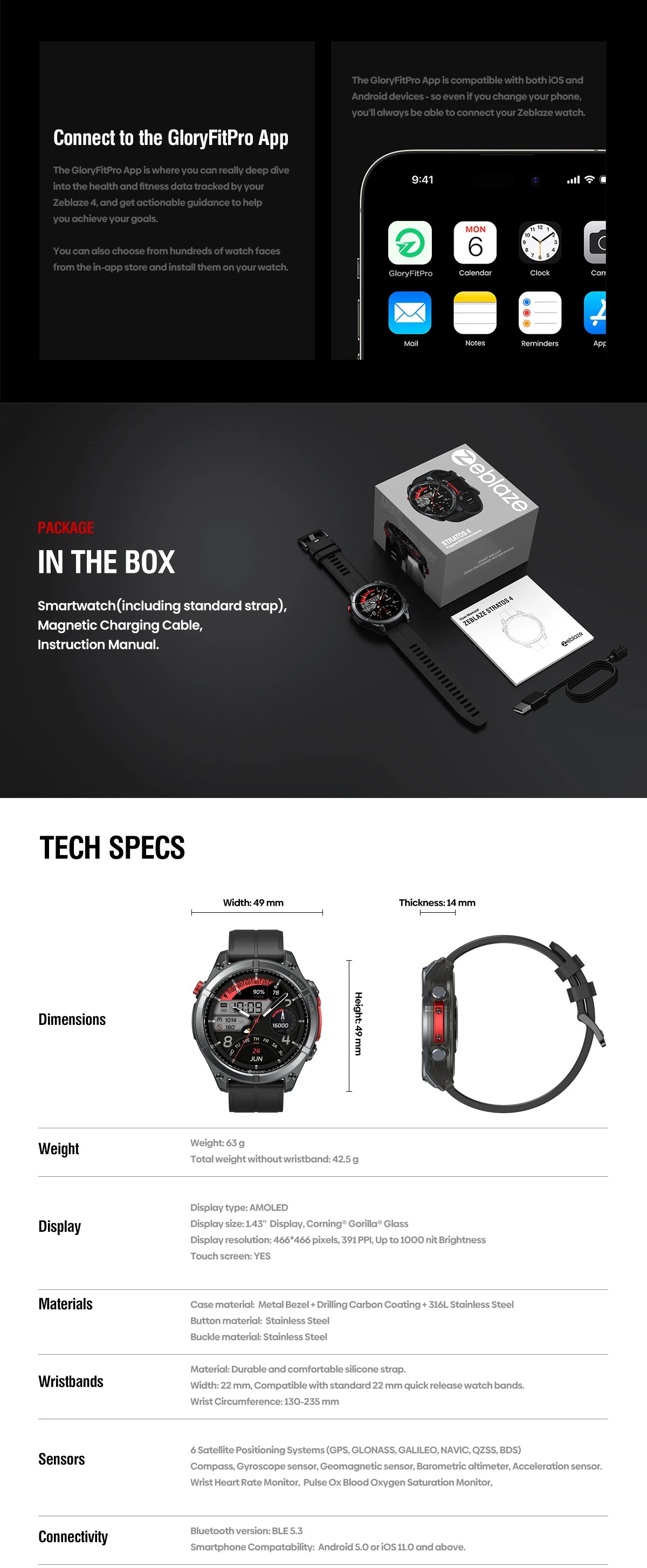 Zeblaze Stratos 4 GPS Smartwatch 1.43" AMOLED