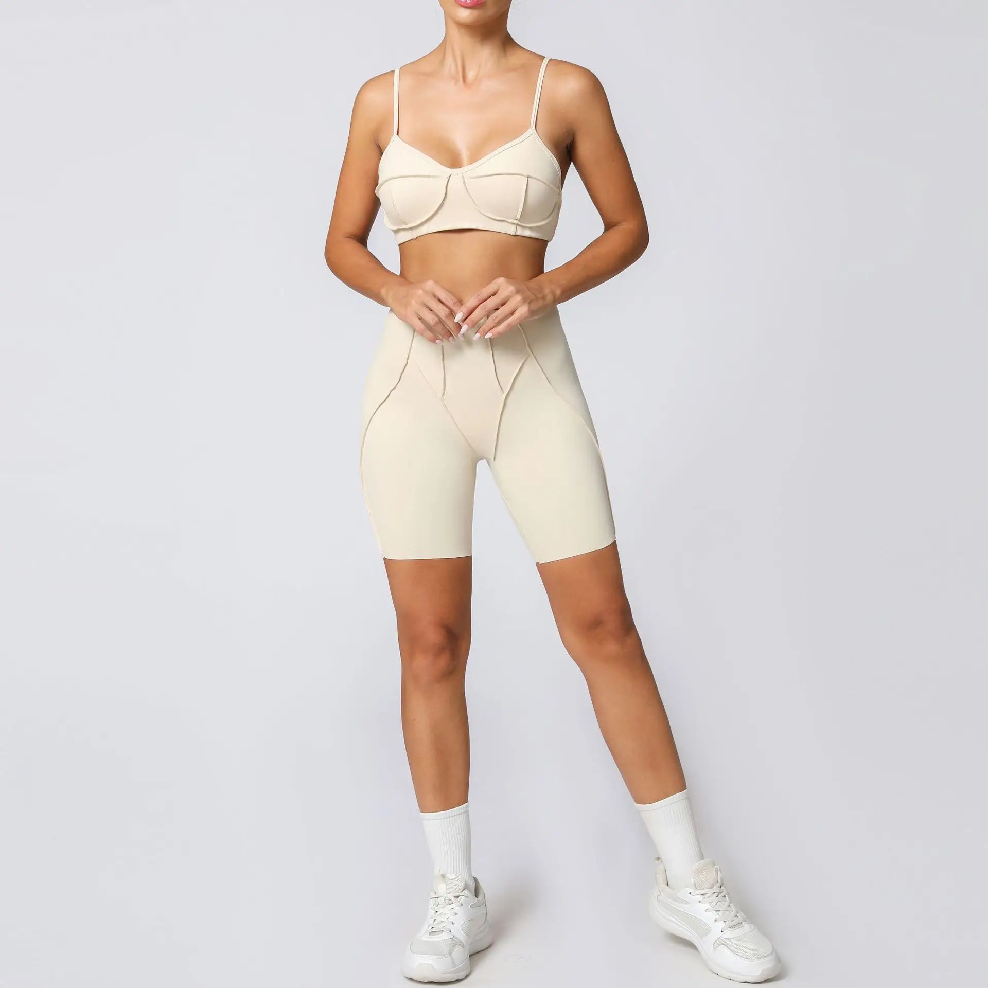 Seamless Yoga Set with High-Waist Leggings & Backless Bra