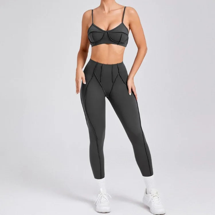 Seamless Yoga Set with High-Waist Leggings & Backless Bra