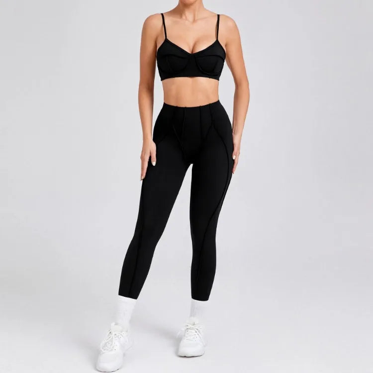 Seamless Yoga Set with High-Waist Leggings & Backless Bra