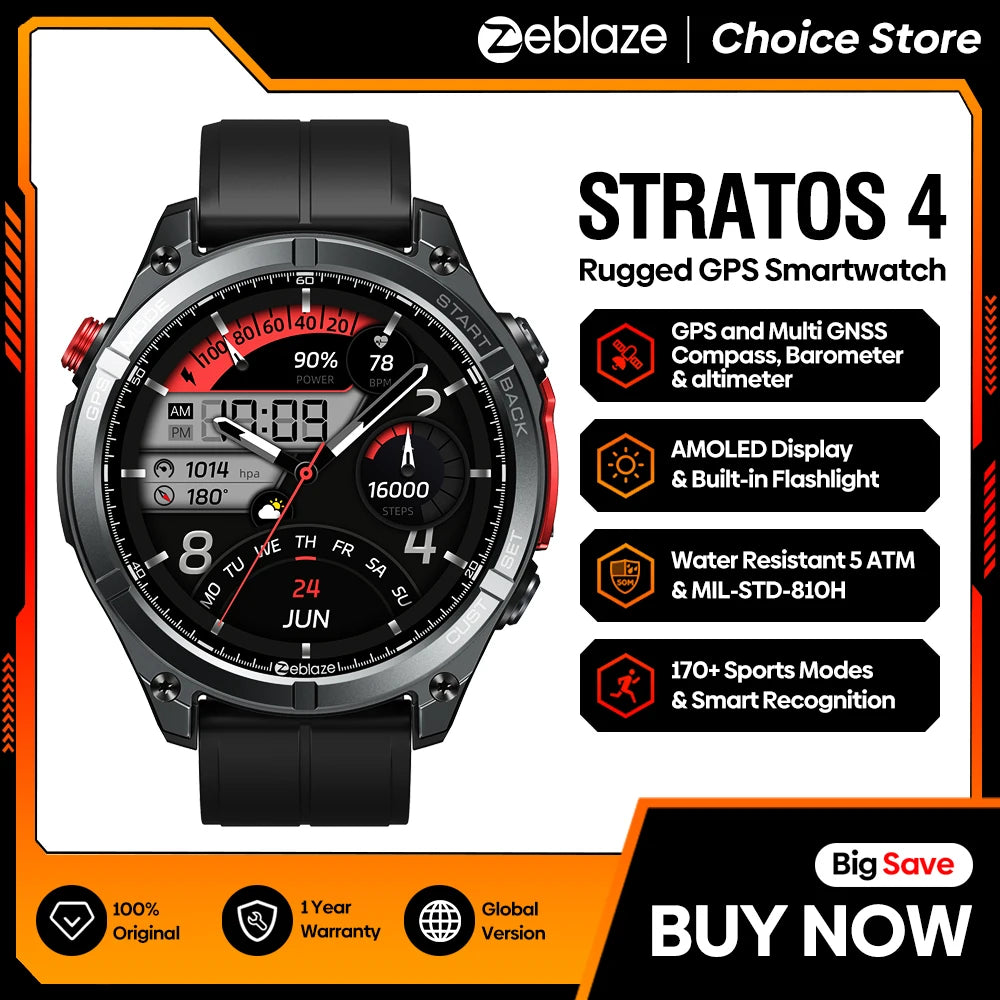 Zeblaze Stratos 4 GPS Smartwatch 2025 AMOLED