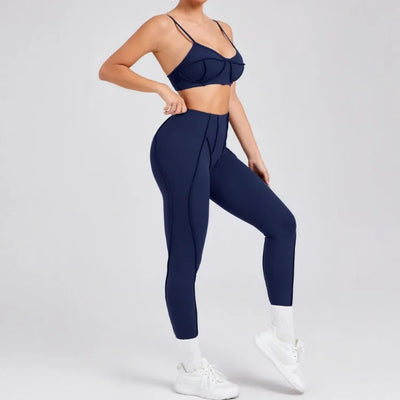 Seamless Yoga Set with High-Waist Leggings & Backless Bra