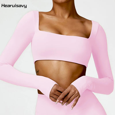 Hearuisavy Women’s Quick-Dry Sports Crop Top – Long Sleeve