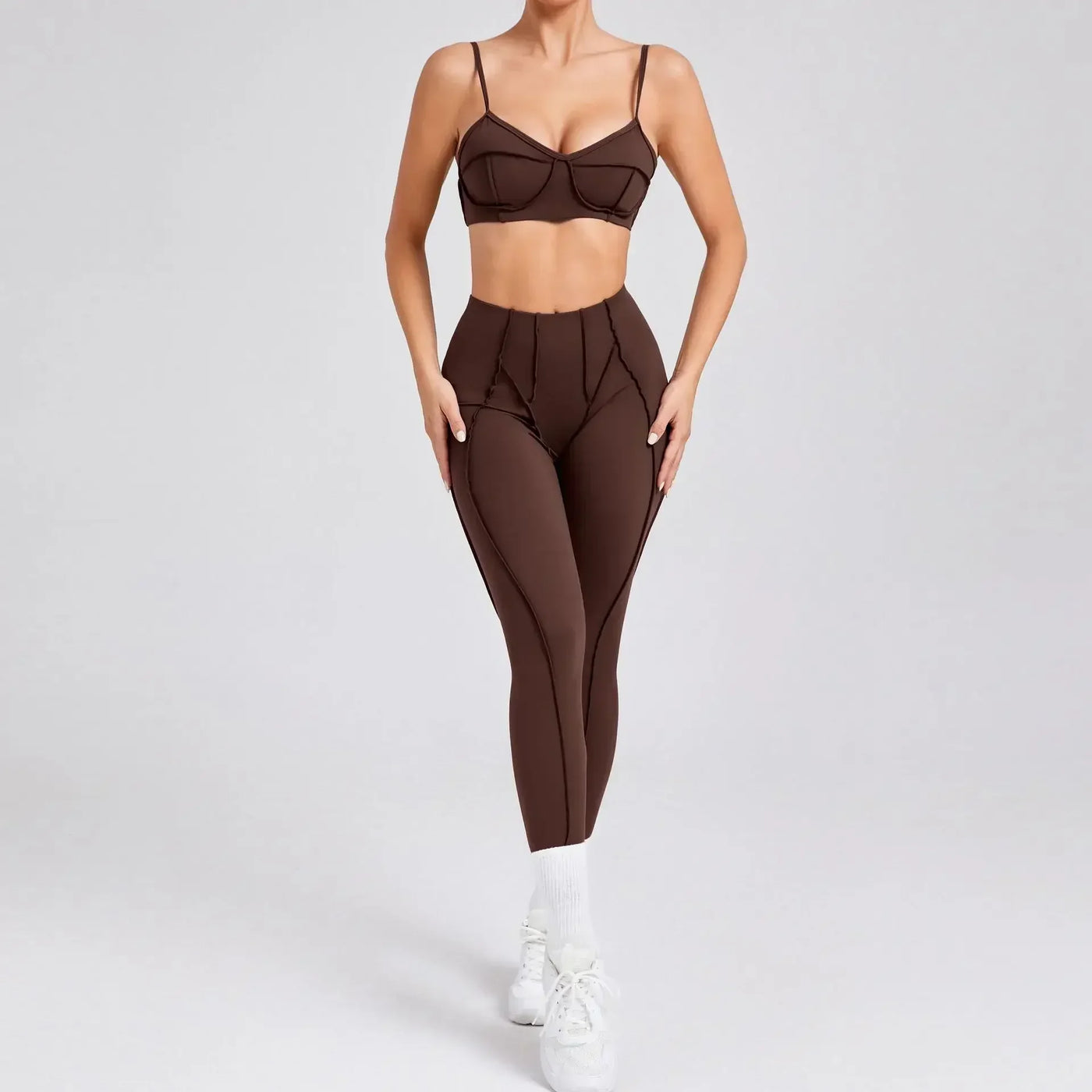 Seamless Yoga Set with High-Waist Leggings & Backless Bra