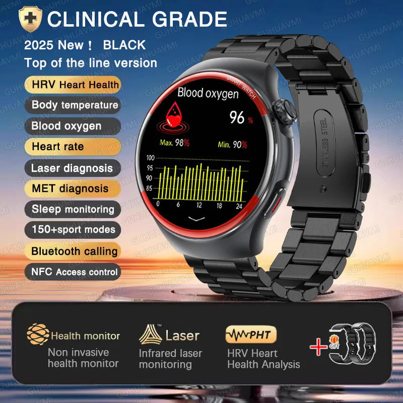 2025 Nursing Health Smartwatch with Laser Blood Pressure Monitor