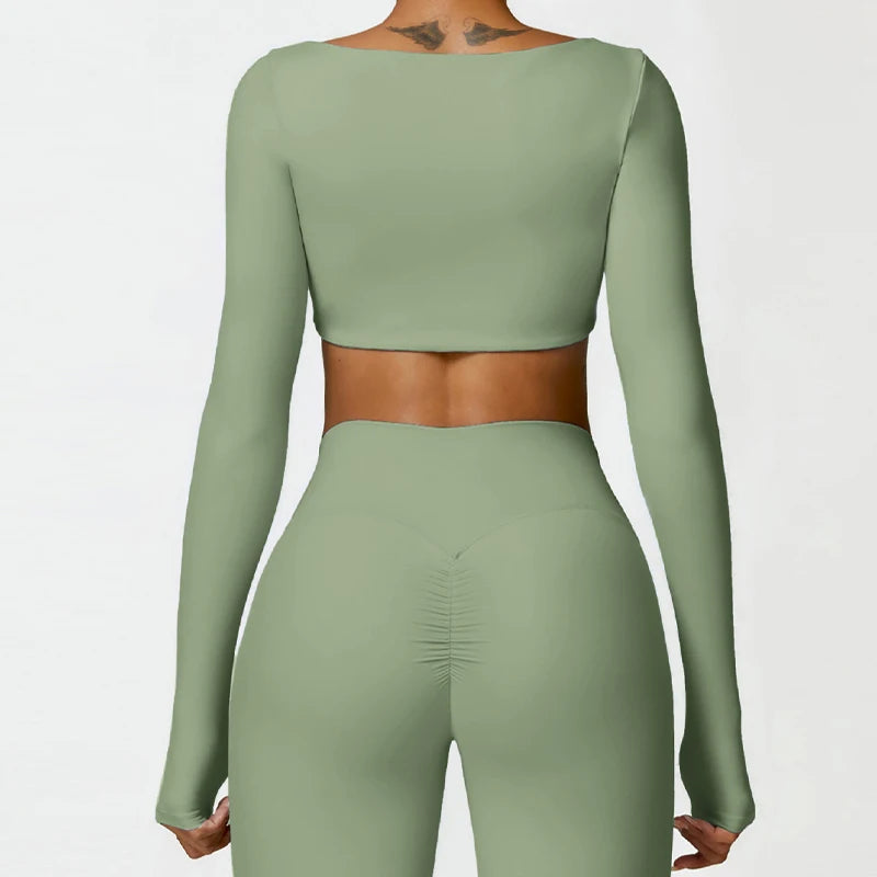 Hearuisavy Women’s Quick-Dry Sports Crop Top – Long Sleeve