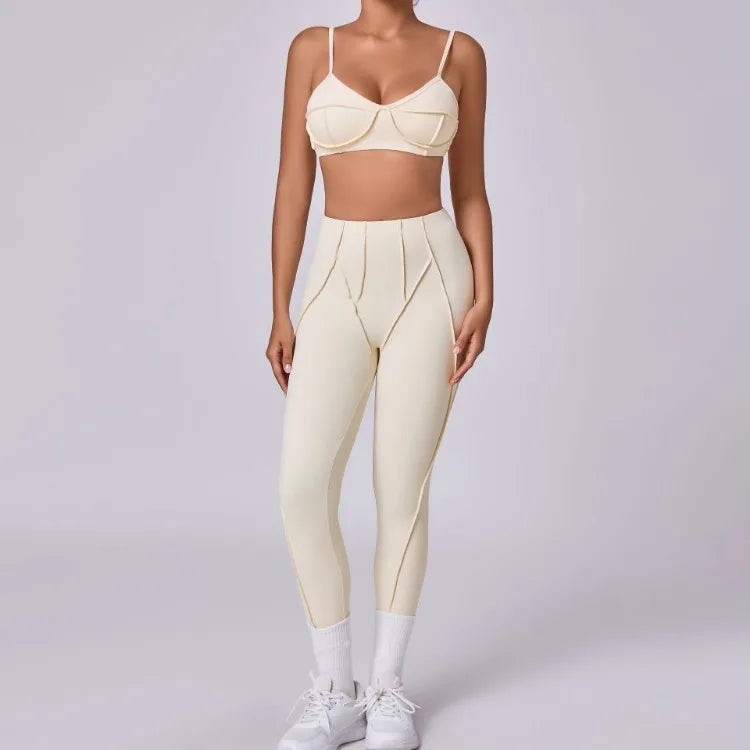 Seamless Yoga Set with High-Waist Leggings & Backless Bra