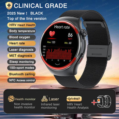 2025 Nursing Health Smartwatch with Laser Blood Pressure Monitor