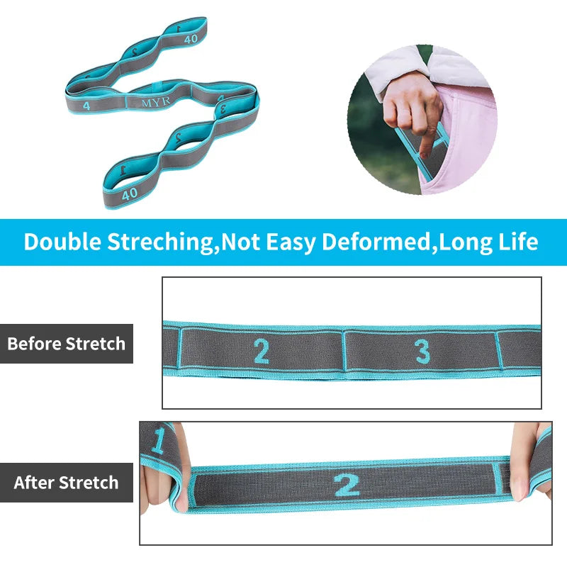 Elastic Yoga Stretching Strap with Loops for Yoga & Pilates