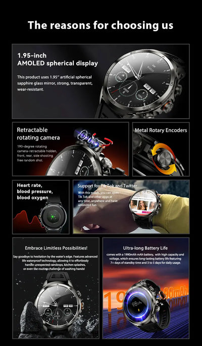 H19 Smartwatch Android 10.0 with 190° Camera & 1.95" AMOLED