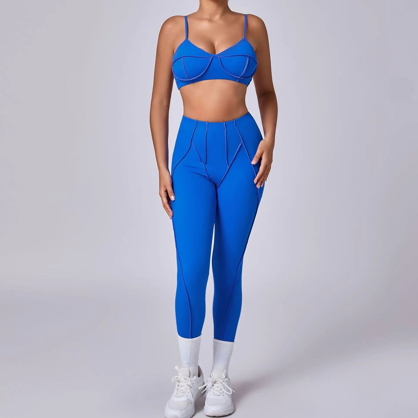 Seamless Yoga Set with High-Waist Leggings & Backless Bra