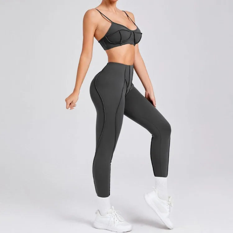 Seamless Yoga Set with High-Waist Leggings & Backless Bra