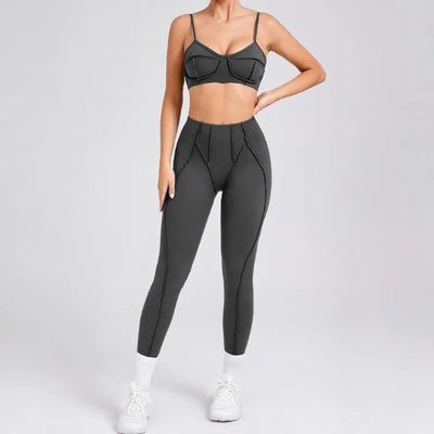 Seamless Yoga Set with High-Waist Leggings & Backless Bra