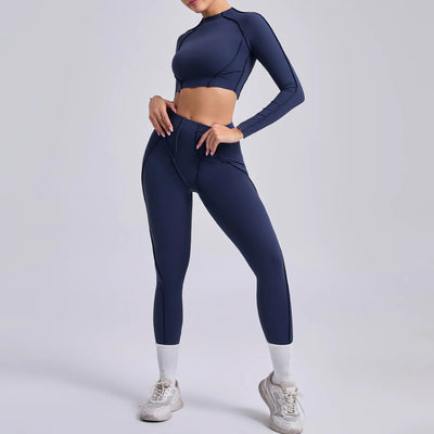 Seamless Yoga Set with High-Waist Leggings & Backless Bra
