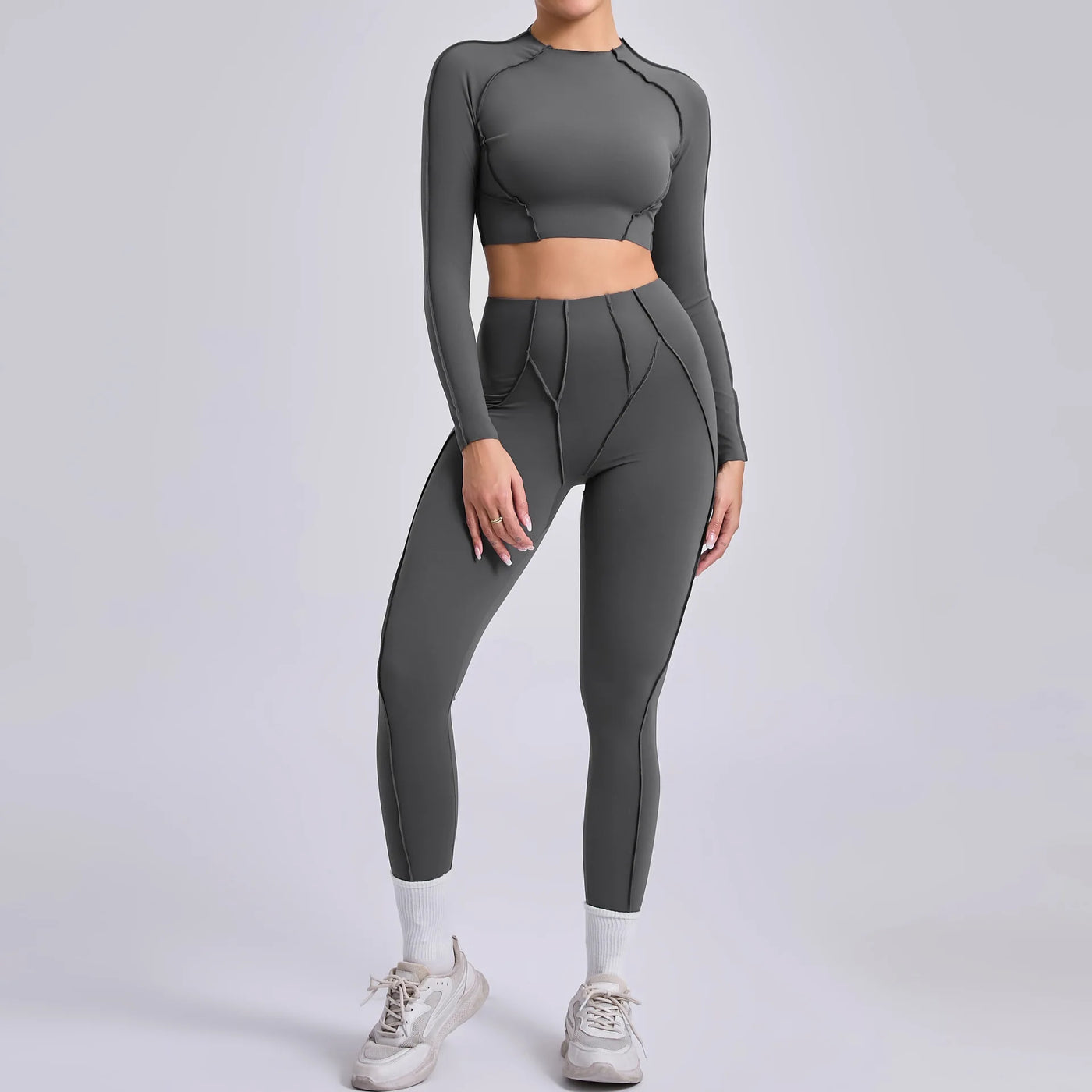 Seamless Yoga Set with High-Waist Leggings & Backless Bra