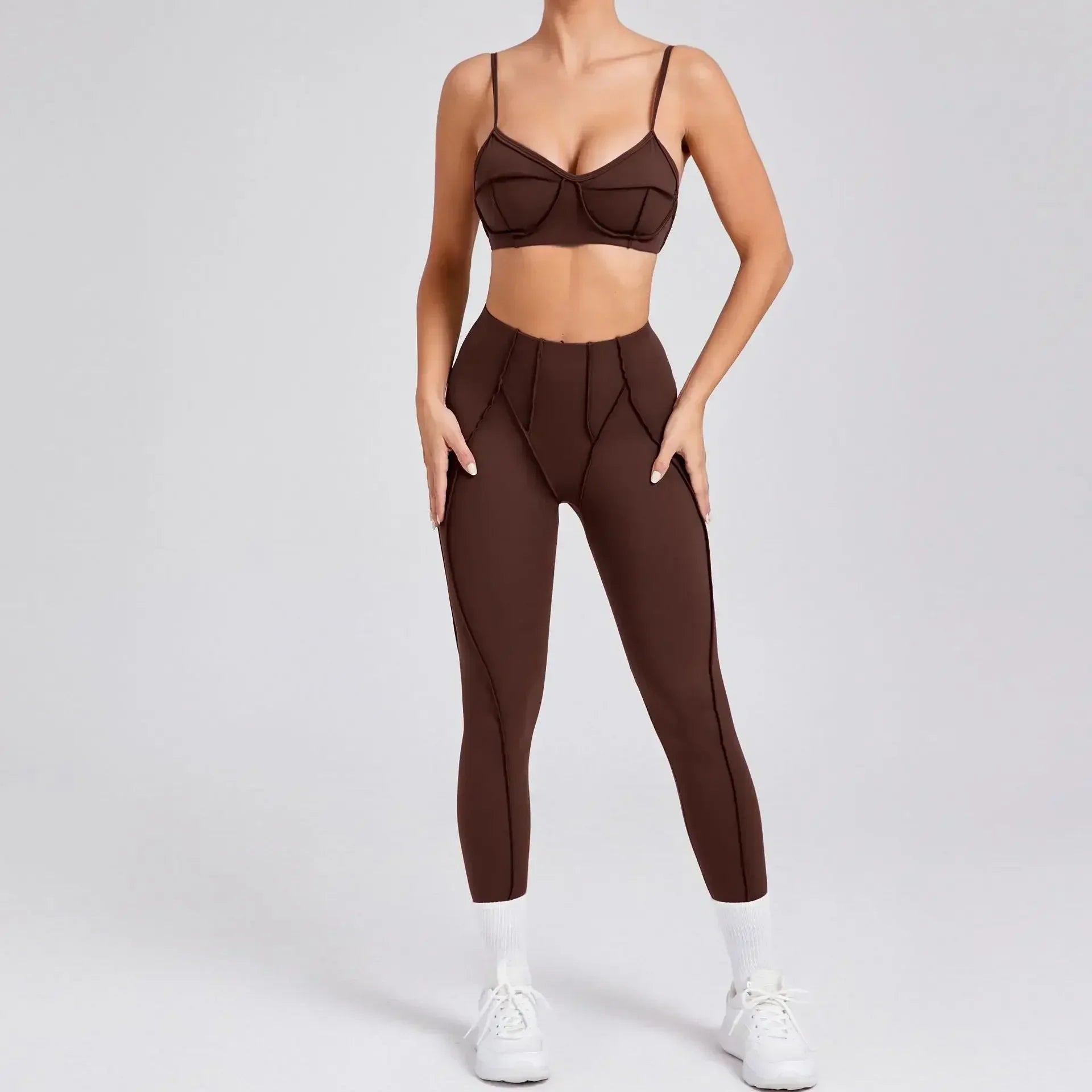 Seamless Yoga Set with High-Waist Leggings & Backless Bra
