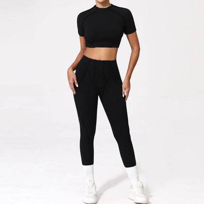 Seamless Yoga Set with High-Waist Leggings & Backless Bra