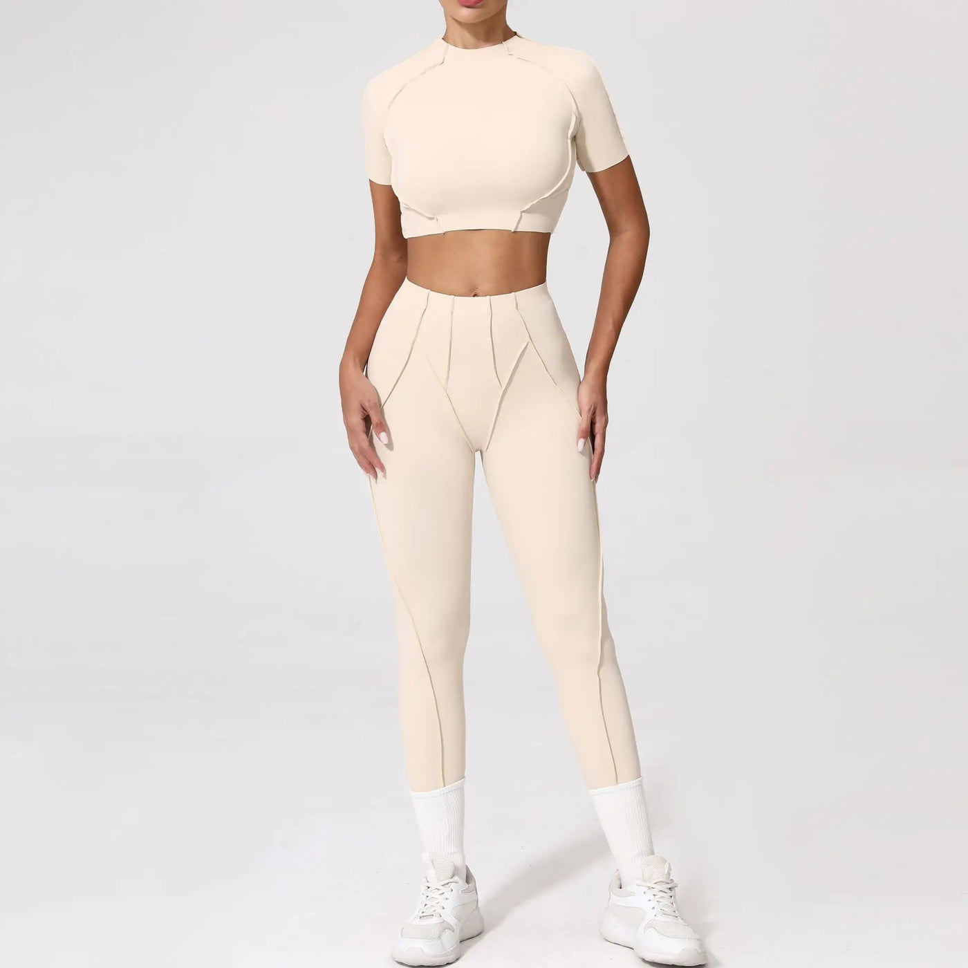 Seamless Yoga Set with High-Waist Leggings & Backless Bra