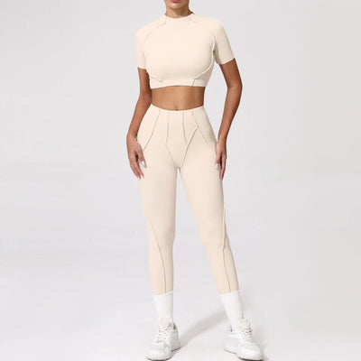 Seamless Yoga Set with High-Waist Leggings & Backless Bra