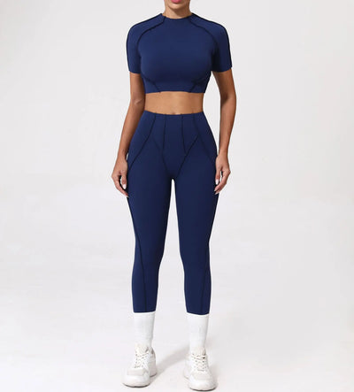 Seamless Yoga Set with High-Waist Leggings & Backless Bra