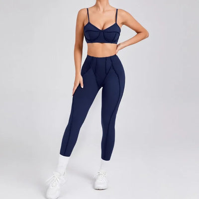 Seamless Yoga Set with High-Waist Leggings & Backless Bra