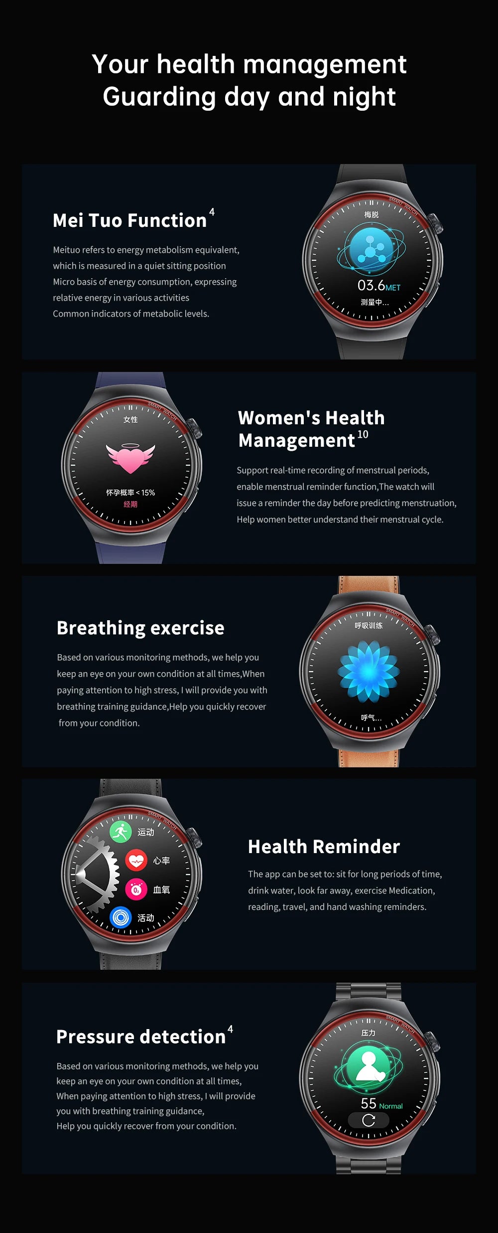 2025 Nursing Health Smartwatch with Laser Blood Pressure Monitor