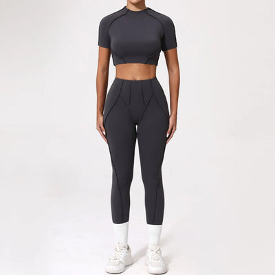 Seamless Yoga Set with High-Waist Leggings & Backless Bra