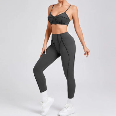 Seamless Yoga Set with High-Waist Leggings & Backless Bra