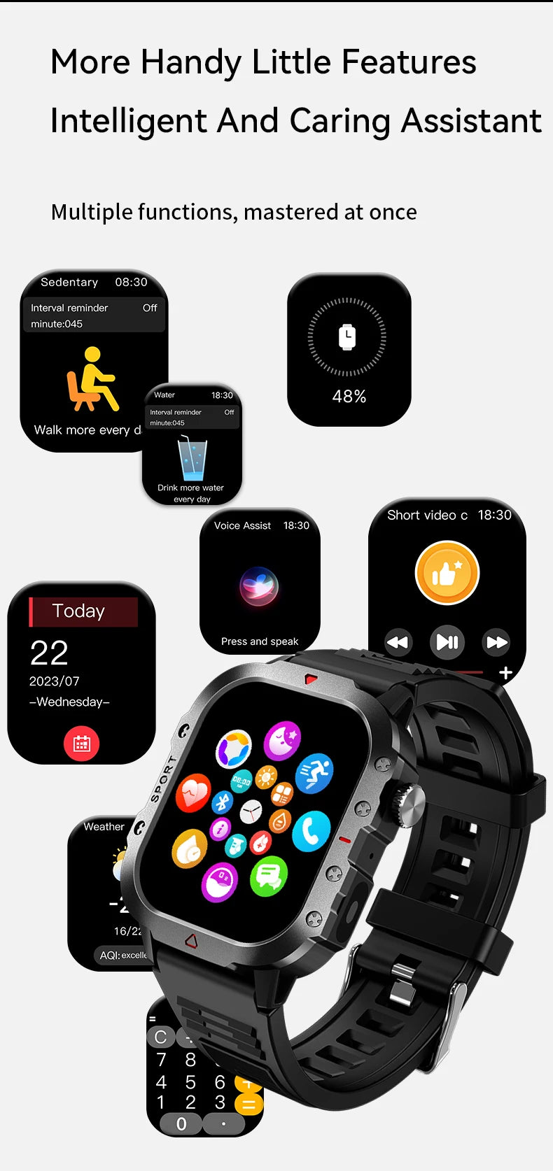 AXASFIT Smartwatch – 2.01" HD Screen with Bluetooth Call