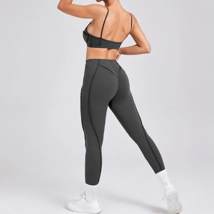 Seamless Yoga Set with High-Waist Leggings & Backless Bra