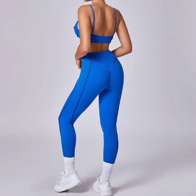 Seamless Yoga Set with High-Waist Leggings & Backless Bra