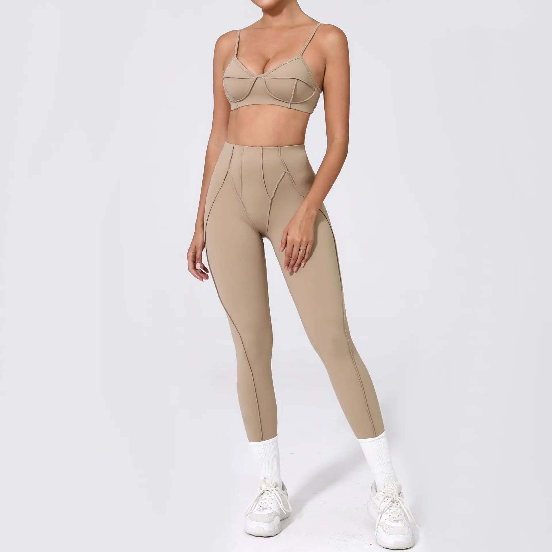 Seamless Yoga Set with High-Waist Leggings & Backless Bra