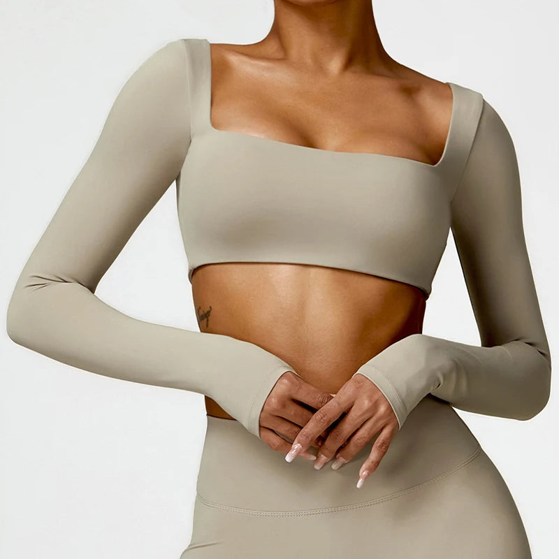 Hearuisavy Women’s Quick-Dry Sports Crop Top – Long Sleeve