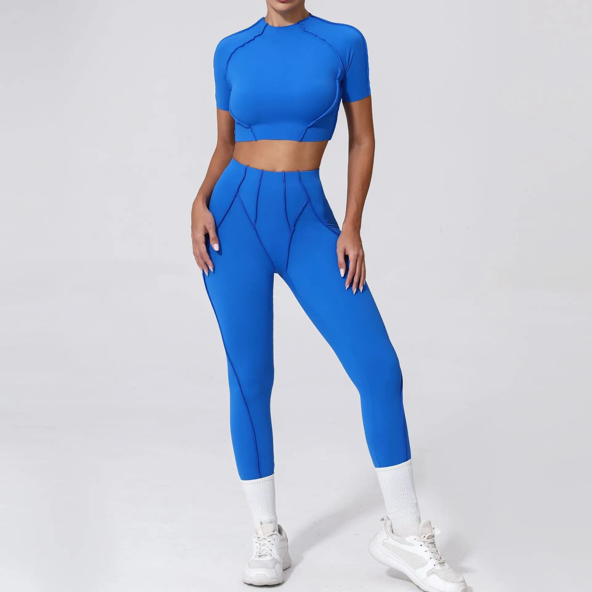 Seamless Yoga Set with High-Waist Leggings & Backless Bra