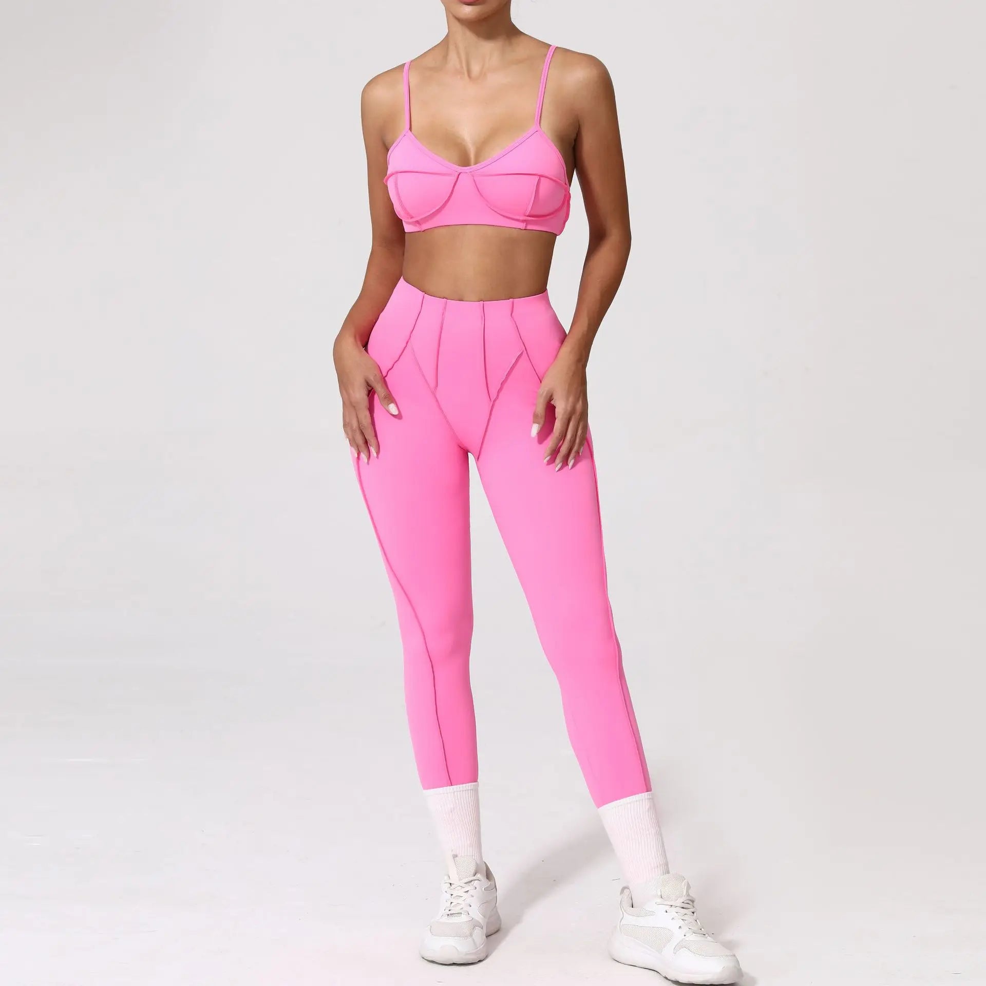 Seamless Yoga Set with High-Waist Leggings & Backless Bra