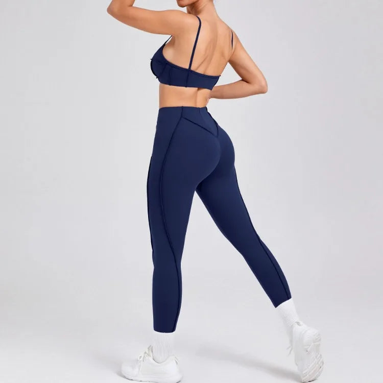 Seamless Yoga Set with High-Waist Leggings & Backless Bra